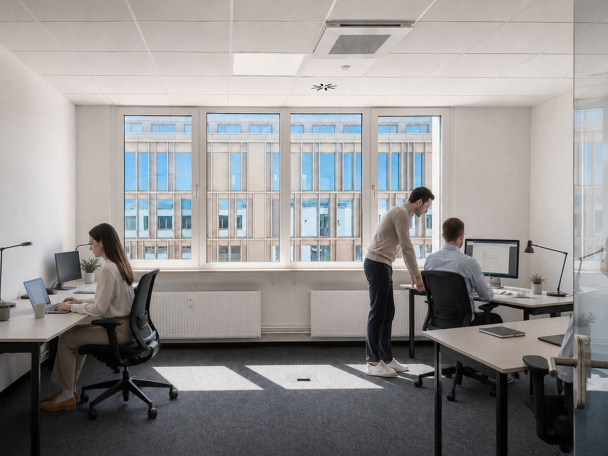 Arbeitsplätze im Coworking-Bereich der Bürogemeinschaft Schönefeld